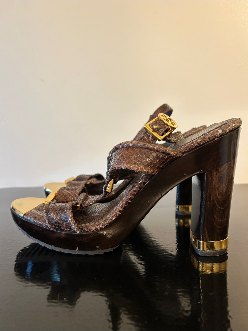 Tory Burch “Karmen” Snakeprint Sandals with Gold Hardware Size 8 - Picture 8 of 13